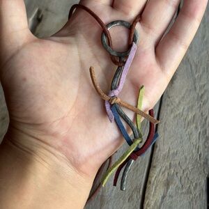 Artisan Multicolor Suede Fringe Necklace with Metal Rings 1/4 oz 999 fine silver